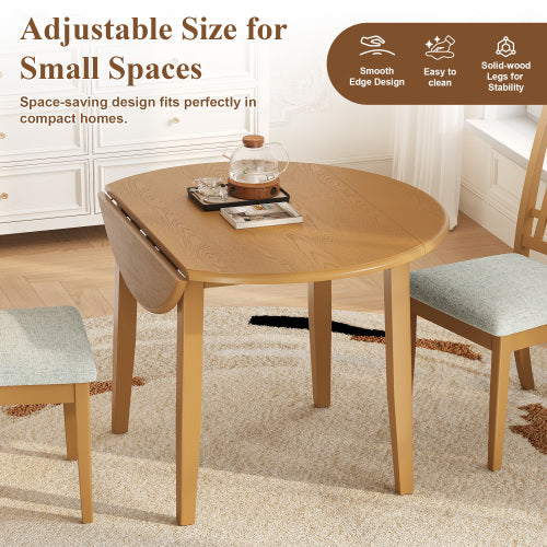 3-Piece Round Dining Table Set for 2 People, 1 Folding Wood Dining Table + 2 Upholstered Chairs, Space-Saving Design for Small Apartments and Dining Areas -LIGHT BROWN