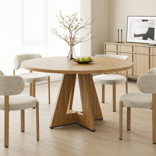 47" Round Dining Table for 4-7 People, Modern Wood Kitchen Table with Sturdy Metal Base, Large Round Dinner Table for Dining Room, Easy Assembly