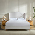 Hannah Upholstered Wingback Bed Size King / Tall 54" Headboard Upholstered King Bed / Premium Textured Canvas Chenille Look Ivory / Minimalist Designs / No Box Spring Needed / Easy Assembly / King