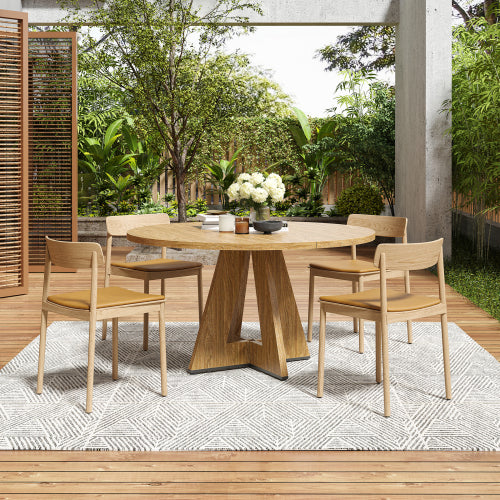 47" Round Dining Table for 4-7 People, Modern Wood Kitchen Table with Sturdy Metal Base, Large Round Dinner Table for Dining Room, Easy Assembly
