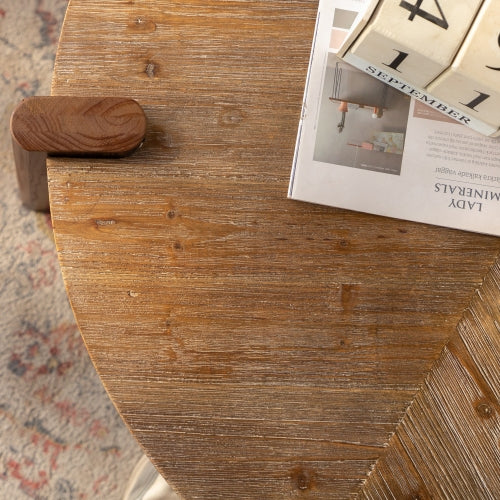36.61" Round Herringbone Coffee Table - Solid Wood & MDF Rustic Coffee Table with Tapered Legs, Natural Distressed Wood Finish for Living Room