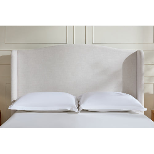 Hannah Upholstered Wingback Bed Size King / Tall 54" Headboard Upholstered King Bed / Premium Textured Canvas Chenille Look Ivory / Minimalist Designs / No Box Spring Needed / Easy Assembly / King