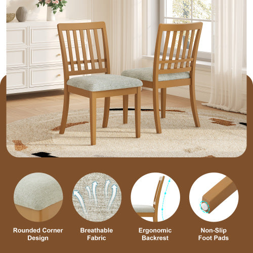 3-Piece Round Dining Table Set for 2 People, 1 Folding Wood Dining Table + 2 Upholstered Chairs, Space-Saving Design for Small Apartments and Dining Areas -LIGHT BROWN