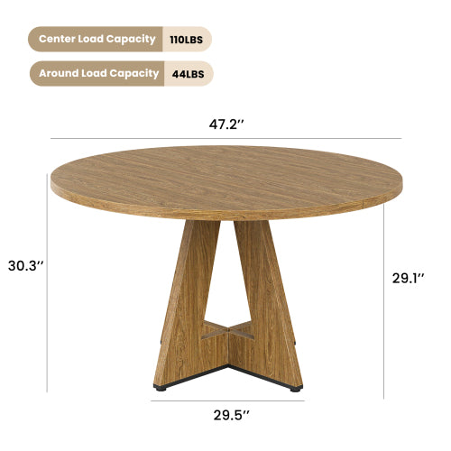 47" Round Dining Table for 4-7 People, Modern Wood Kitchen Table with Sturdy Metal Base, Large Round Dinner Table for Dining Room, Easy Assembly