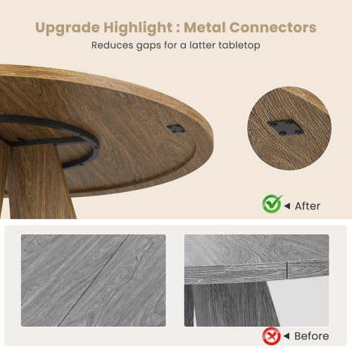 47" Round Dining Table for 4-7 People, Modern Wood Kitchen Table with Sturdy Metal Base, Large Round Dinner Table for Dining Room, Easy Assembly