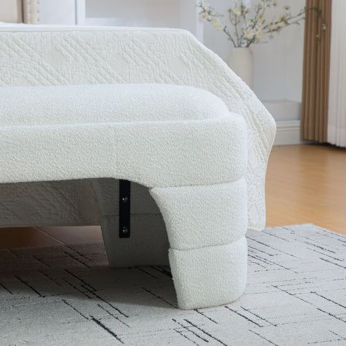 64.96"Wide Modern Upholstered Armless Upholstered Bedroom Benches End of Bed Bench for Entryway, Ottoman Foot Stool for Living Room and Bedroom, Entryway,White Boucle