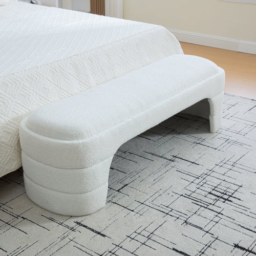 64.96"Wide Modern Upholstered Armless Upholstered Bedroom Benches End of Bed Bench for Entryway, Ottoman Foot Stool for Living Room and Bedroom, Entryway,White Boucle