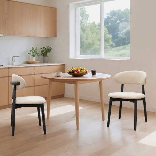 Set of 4 Beige Cotton-Linen Fabric Upholstered Dining Chair with Black Solid Wood Legs, Armless Chair for Kitchen, Restaurant, Living, Meeting Room
