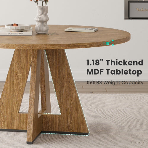 47" Round Dining Table for 4-7 People, Modern Wood Kitchen Table with Sturdy Metal Base, Large Round Dinner Table for Dining Room, Easy Assembly