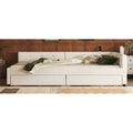Queen Size Upholstered Platform Bed with USB and 2 Drawers, Beige